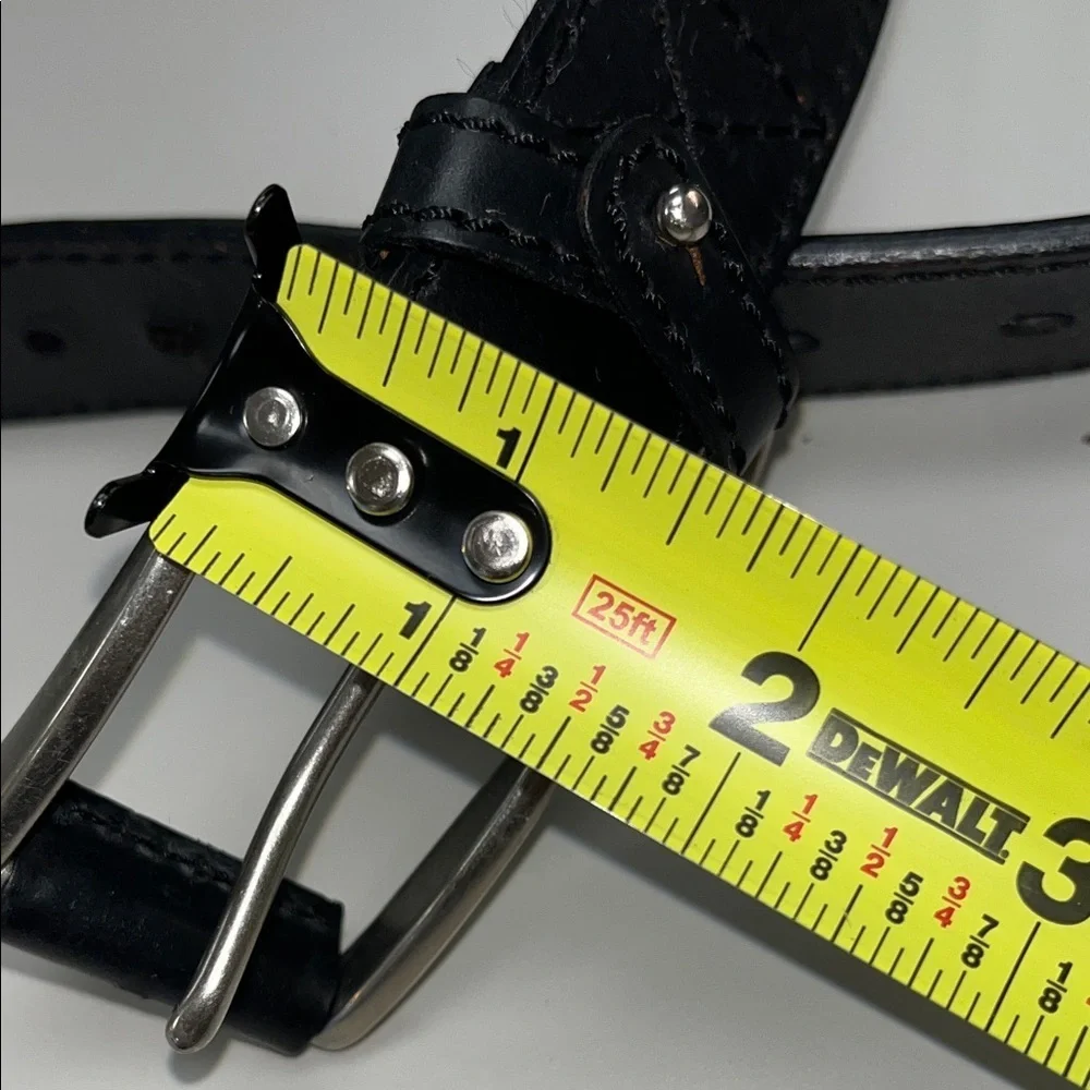 Source Unknown Black Leather Money Belt w/ Silver Buckle size 42”
